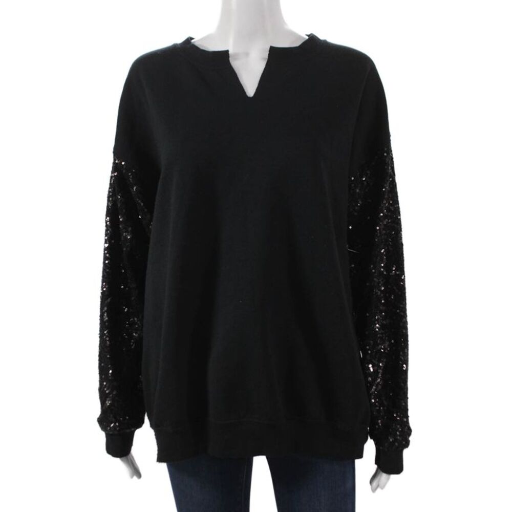 Jet John Eshaya Womens Black V-Neck Pullover Sweatshirt Long Sleeve Size M